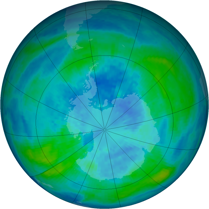 Antarctic ozone map for 25 March 2004